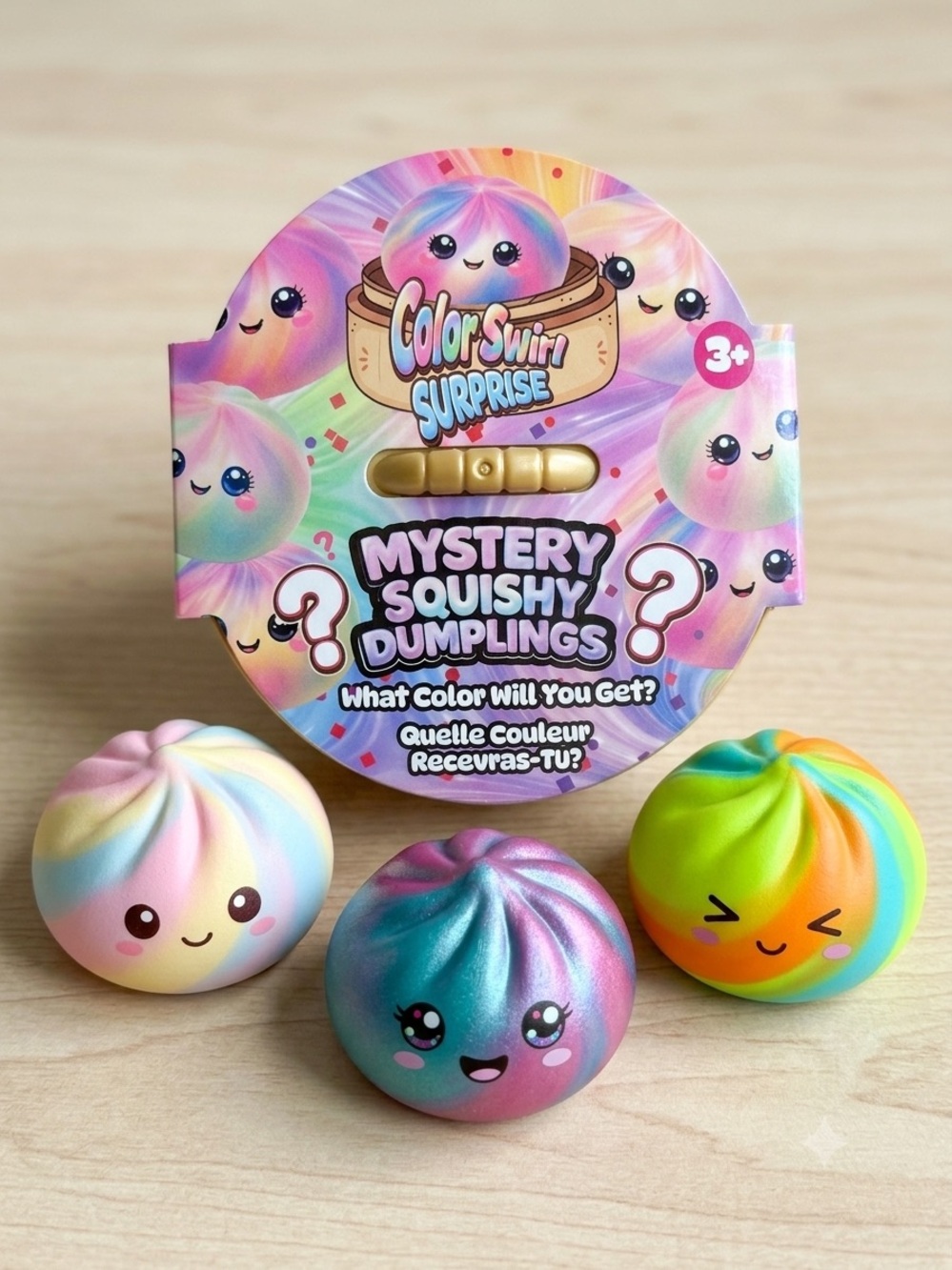 ColorSwirl Surprise Mystery Squishy Dumpling - Pastel Rainbow Colors